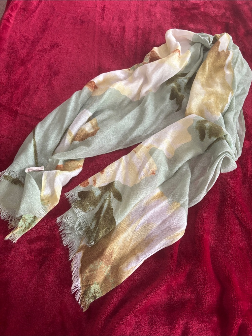 Light Sage & Gold Floral Printed Women's Scarf